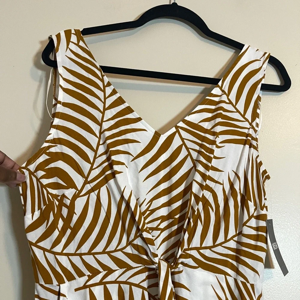 MSK Dress Womens Medium Tan and White Maxi Floral Coastal - Picture 3 of 12
